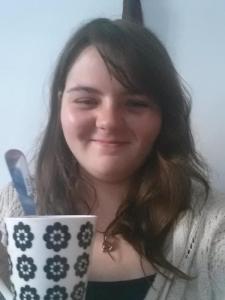 Holly and her first cup of tea in Bangalore.